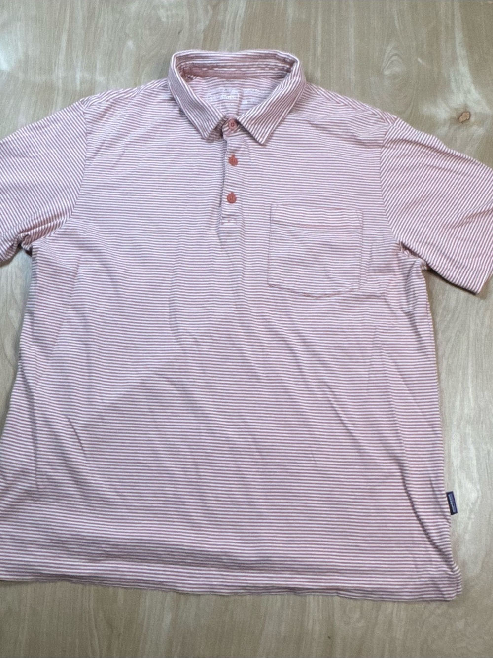 Patagonia Mens Orange White Striped Cotton Logo Short Sleeve Polo Shirt Size M